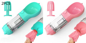 Dog water dispenser bottle with built in cleanup tool
