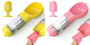 Dog water dispenser bottle with built in cleanup tool
