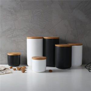 Ceramic spice storage jar with lid for kitchen organization

