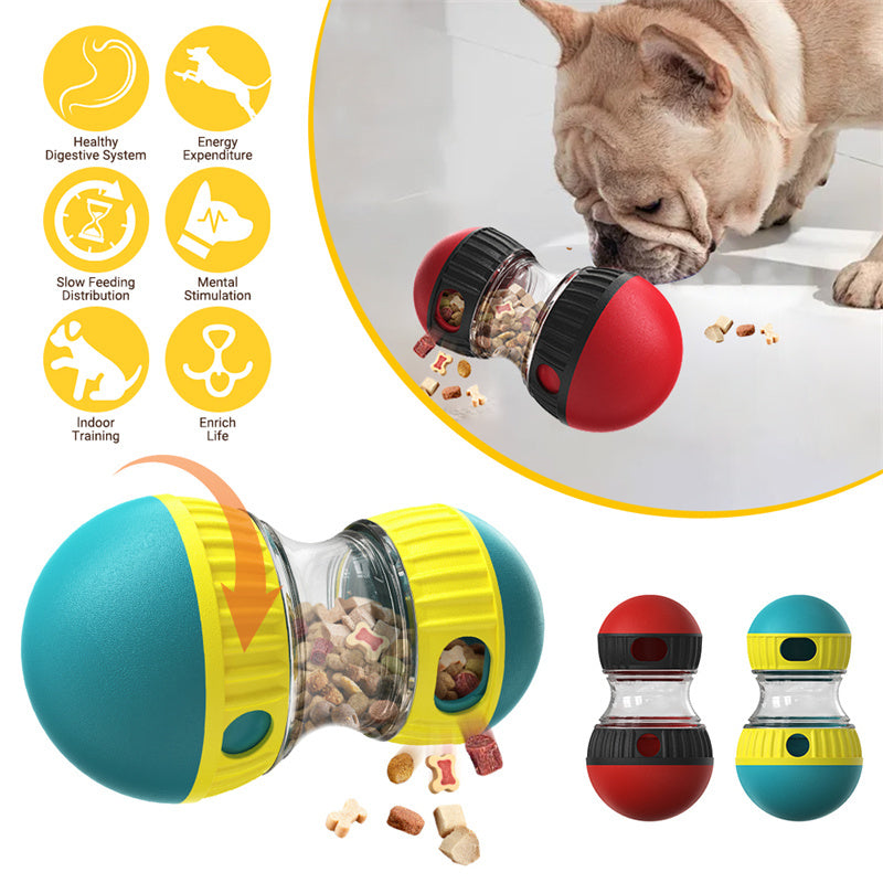 Food dispensing dog toy for interactive treat feeding
