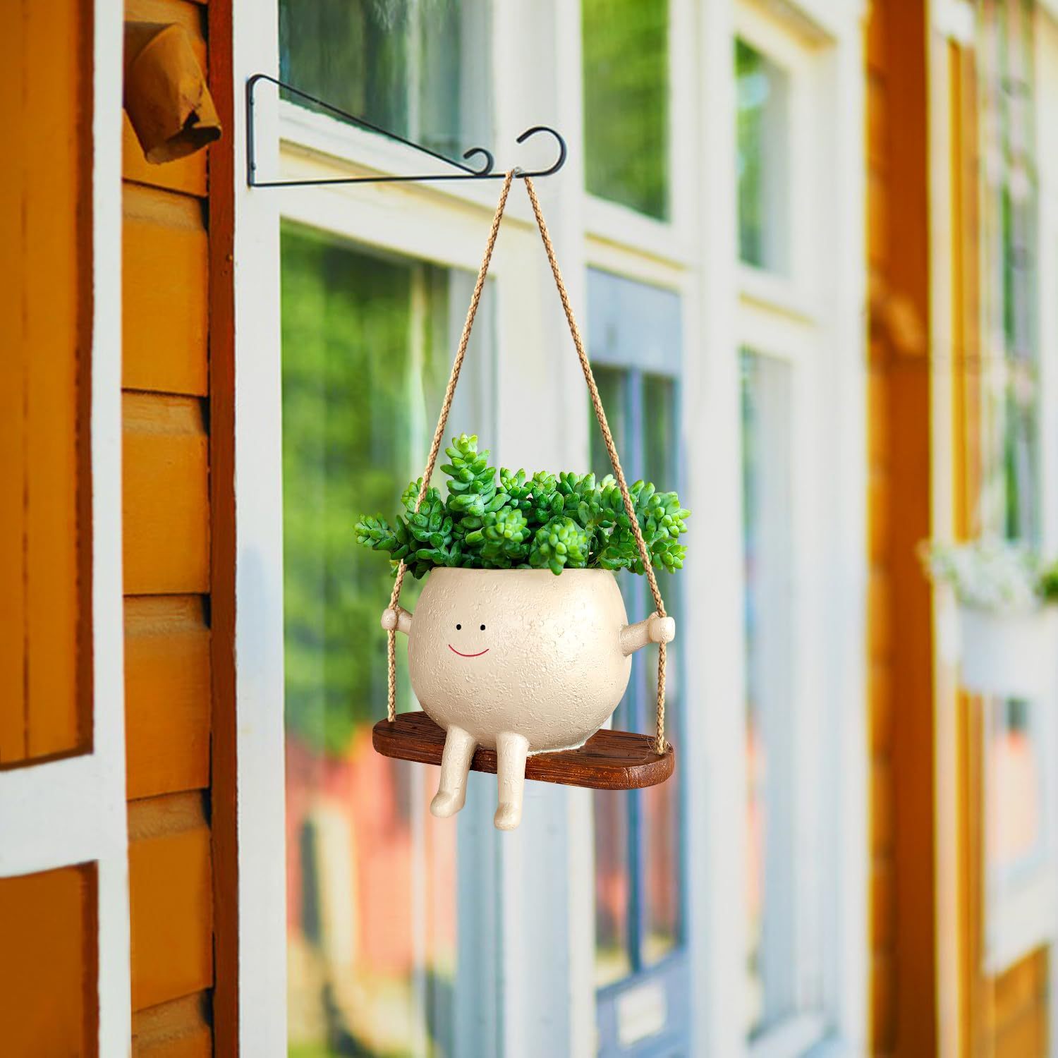 Cute smiling face hanging planter for indoor decor
