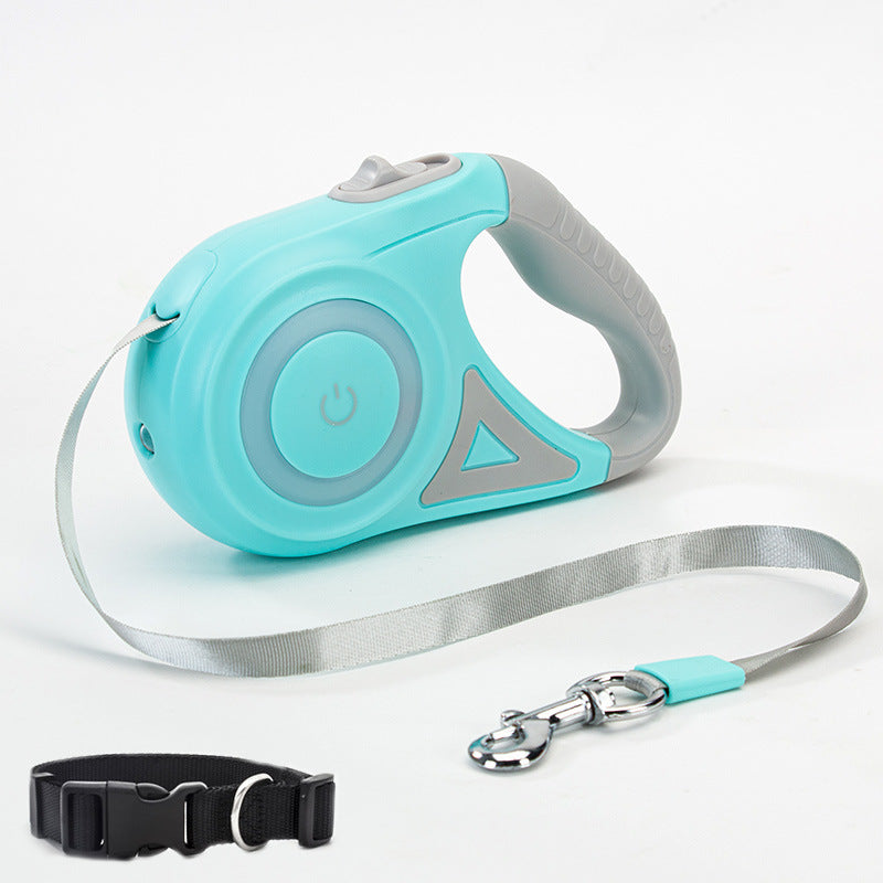 Retractable dog leash with collar for safe pet walking control
