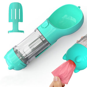 Dog water dispenser bottle with built in cleanup tool
