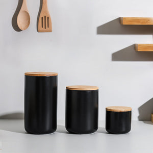 Ceramic spice storage jar with lid for kitchen organization

