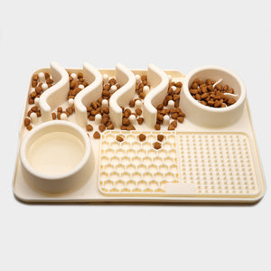 Textured pet licking mat for reducing fast eating habits
