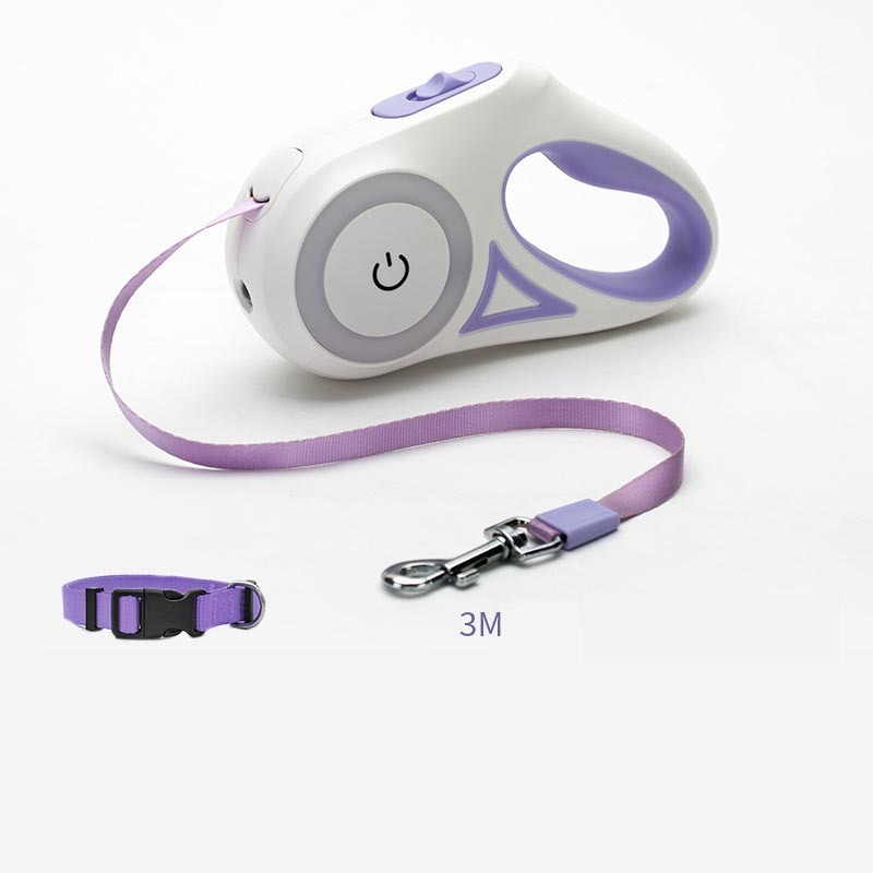 Retractable dog leash with collar for safe pet walking control
