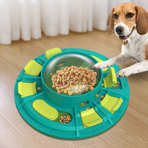 Treat dispensing dog feeder for mental stimulation and play
