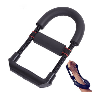 Portable forearm strength training device with steel spring
