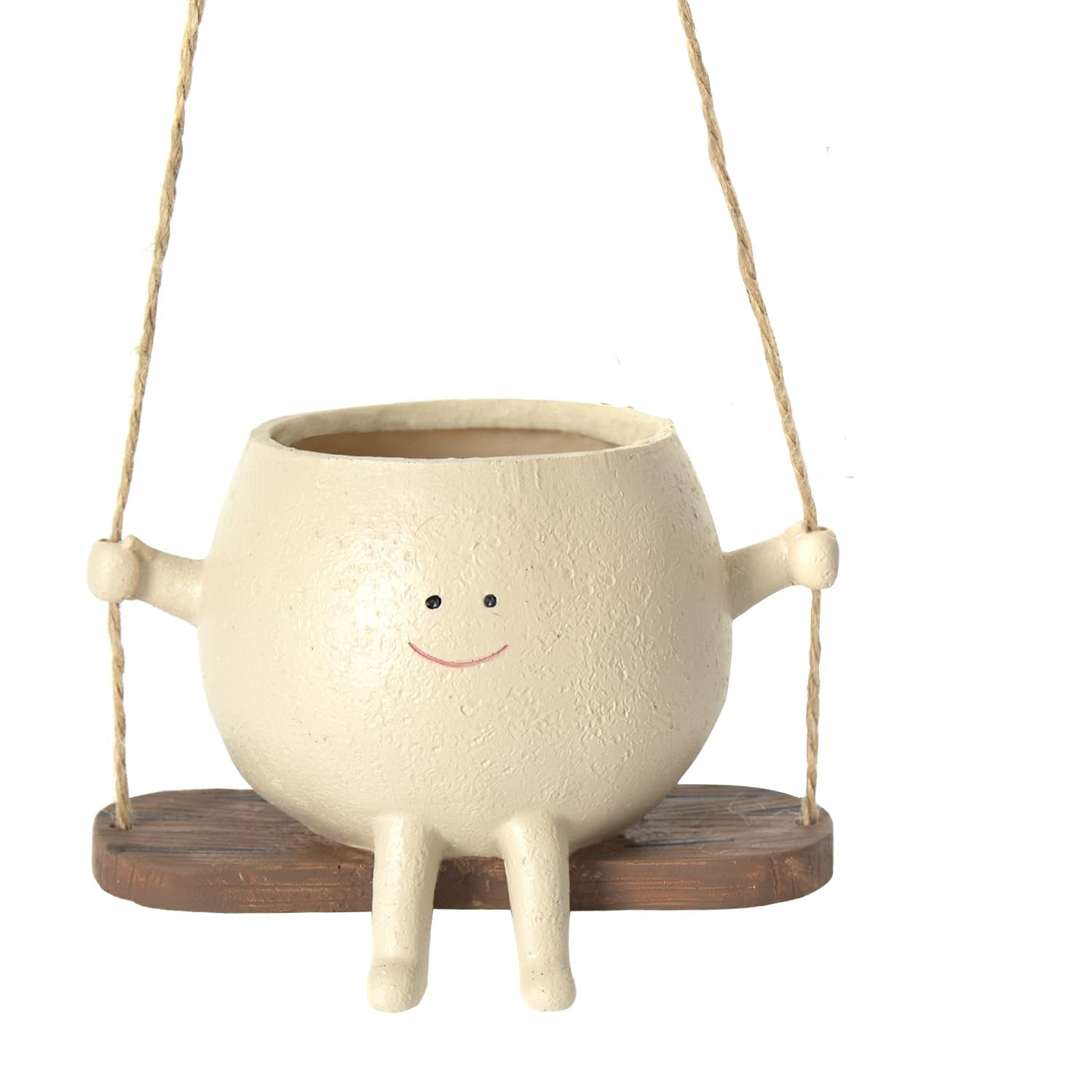 Hanging swing face planter pot made of durable resin

