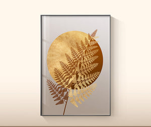 Framed green leaf canvas wall decor for living room
